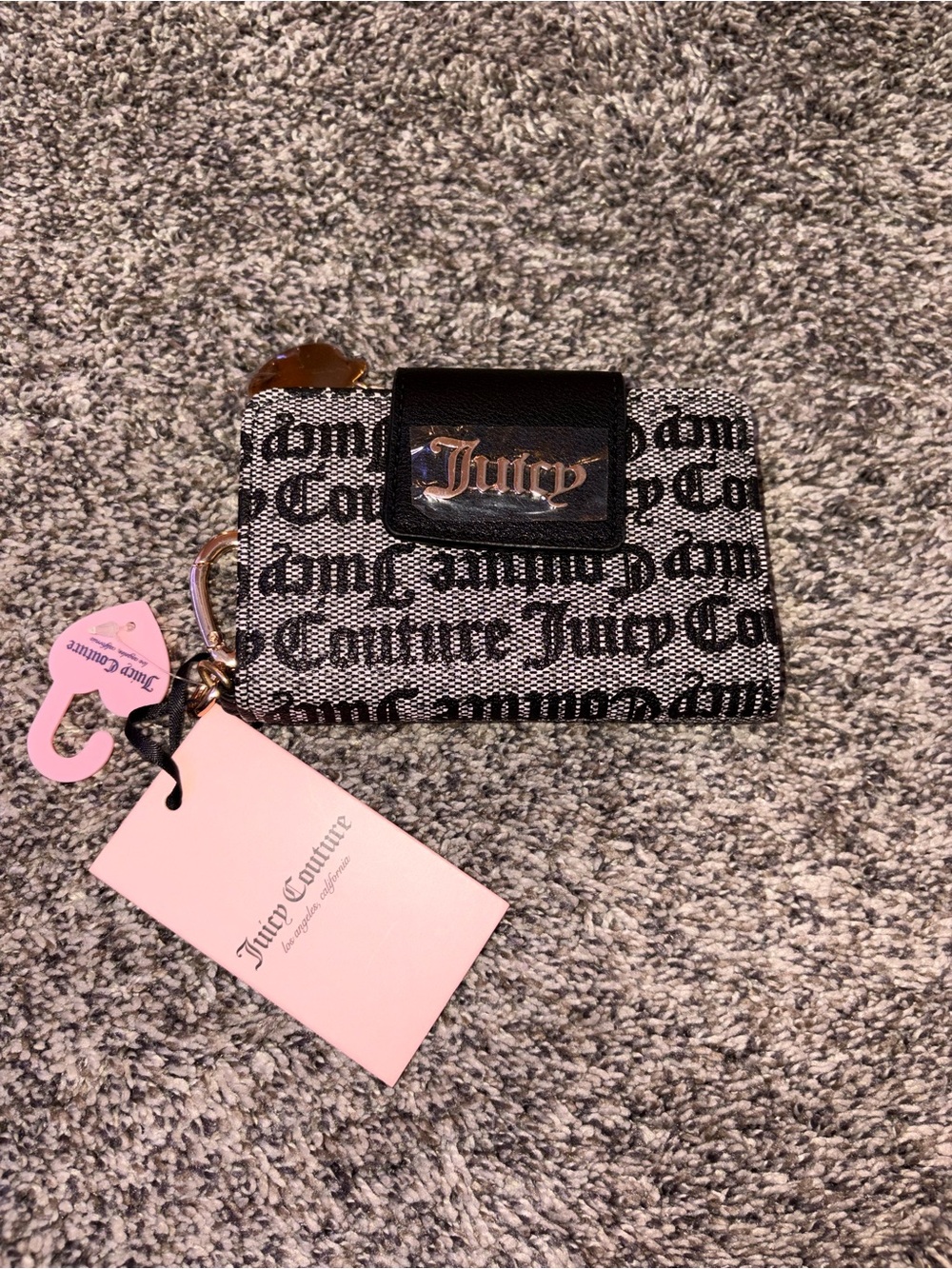 Juicy Couture Black & White Logo Snap Wallet with Gold Plaque NWT